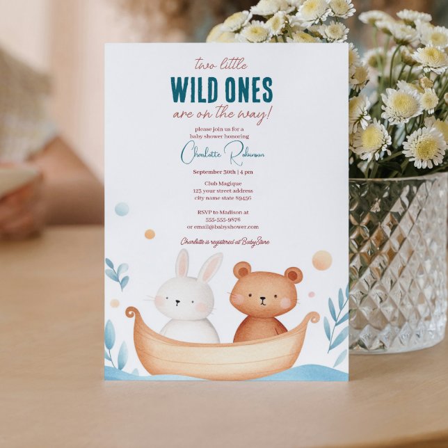 Twins Baby Niedlicher Tiere Babydusche Einladung (Von Creator hochgeladen)