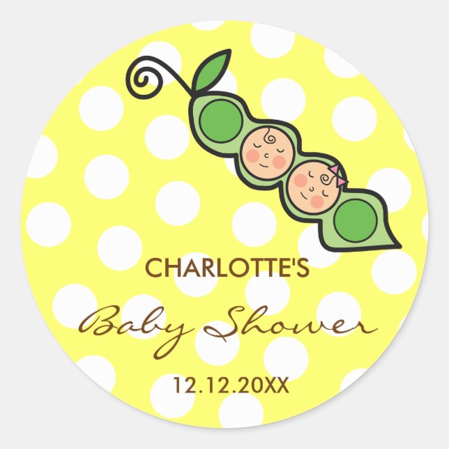 Twins Baby Peas en Pod Baby shower Étiquette / Sti (Devant)