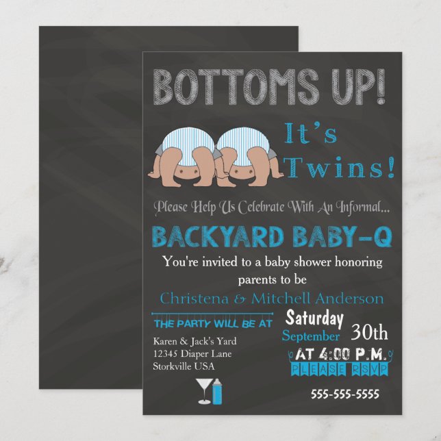 Twins Baby-Q Babydusche (BLUE) Einladung (Vorne/Hinten)