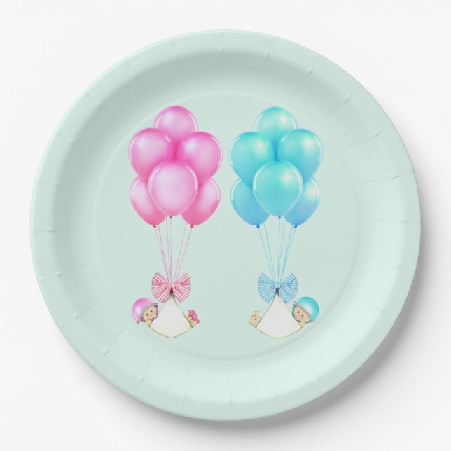 Twins Baby Shower Boy and Girl Pappteller (Vorderseite)