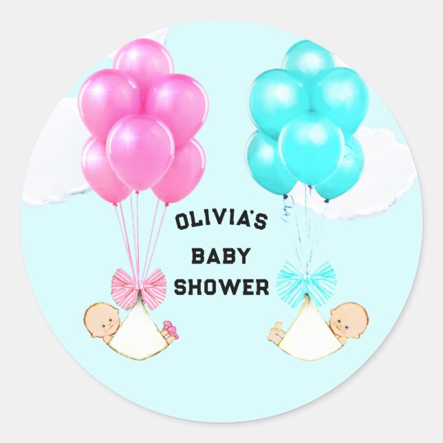 Twins Baby Shower Classic Round Sticker (Vorderseite)