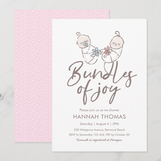 Twins Baby Shower Einladung Junge und Mädchen (Vorne/Hinten)