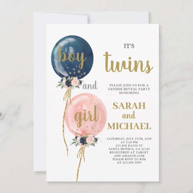 Twins Baby Shower Invitation Boy and Girl Einladung (Vorderseite)