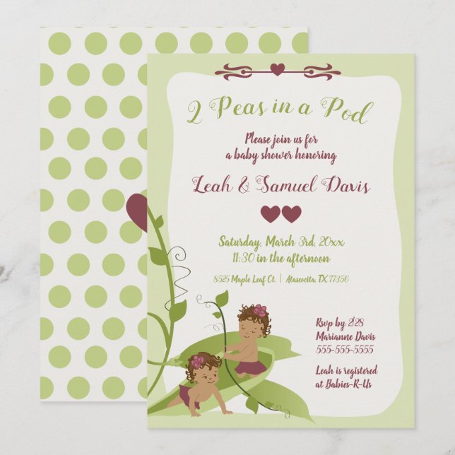 Twins Baby shower ou 1er anniversaire Invitation (Devant / Derrière)