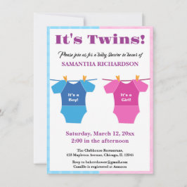 Twins Baby Shower Party Girl Boy. Einladung