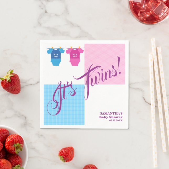Twins Baby Shower Party Girl Boy. Serviette (Beispiel)