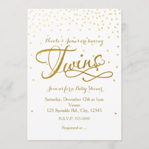 TWINS Baby Shower Unisex Weiß & Gold Einladung