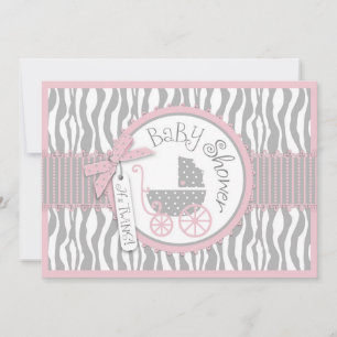 TWINS Babytragen, Zebra-Druck, rosa Babydusche Einladung