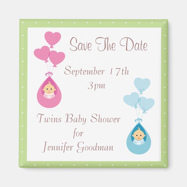 Twins & Balloons Save the Date Babydusche Magnet (Vorne)