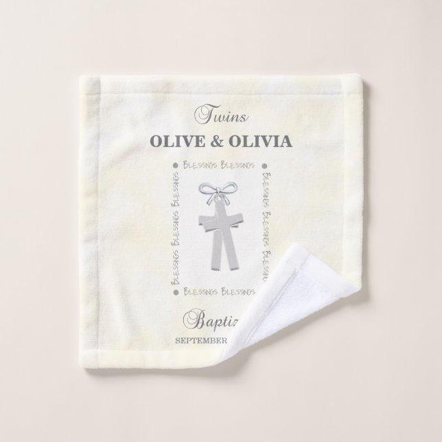 Twins Baptême sur Yellow 2 Croix Personnalisé (Gant de toilette)