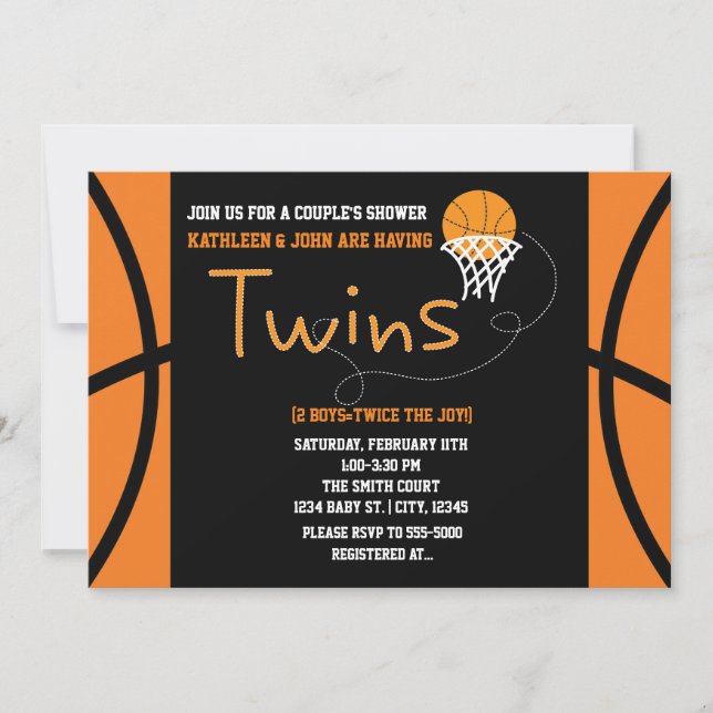 TWINS BASKETBALL Sports Baby Dusche Einladung (Vorderseite)