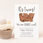 Twins Bear Baby Shower Einladung<br><div class="desc">Cute bear theme baby shower for twins featuring hand painted illustration of a two cub bears. The text says "It's twins! We can bearly wait!" This invitation is great for a gender neutral shower in the fall.</div>