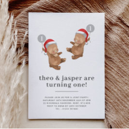 Twins Bear Balloon Weihnachtsmannmütze Erster Gebu Einladung