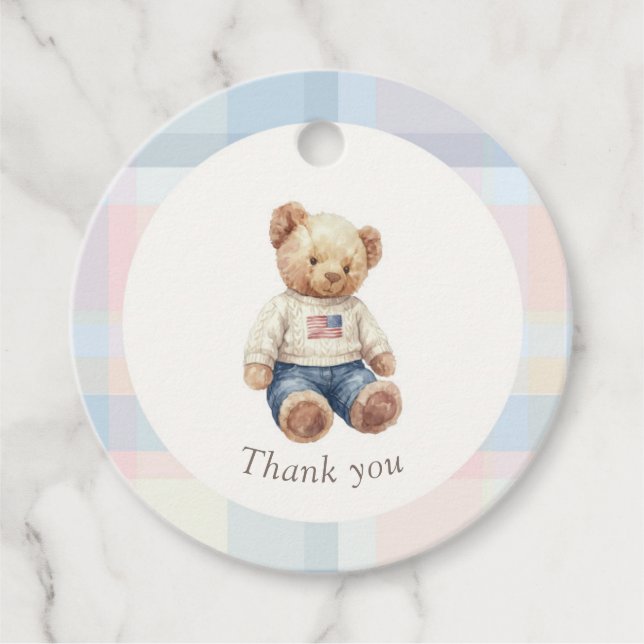 Twins Beary First Birthday Boy  Geschenkanhänger (Vorderseite)