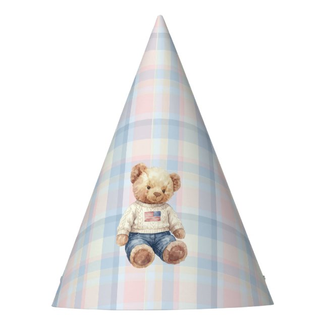 Twins Beary First Birthday Boy Partyhütchen (Vorderseite)