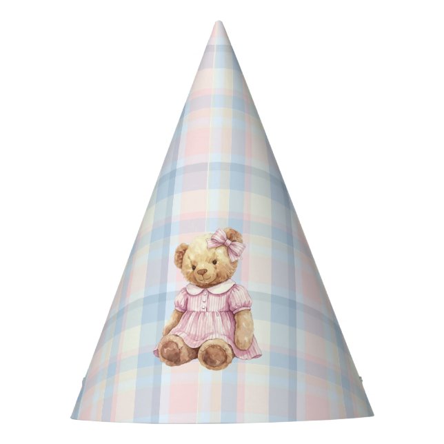 Twins Beary First Birthday Girl Partyhütchen (Vorderseite)