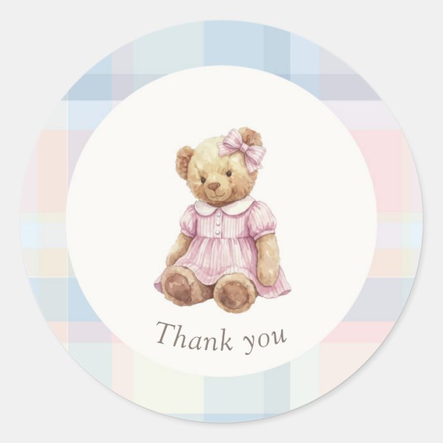 Twins Beary First Birthday Girl Runder Aufkleber (Vorderseite)