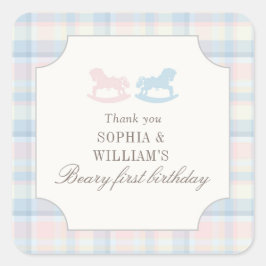 Twins Beary First Birthday Quadratischer Aufkleber