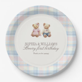 Twins Beary First Teddy Bear Birthday Plates  Pappteller