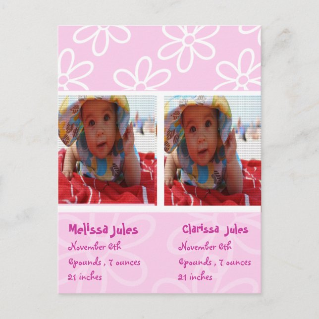 twins bébé filles faire-part photo (Devant)