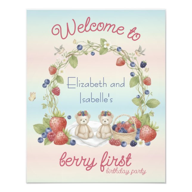 Twins Berry First 1st Birthday Party Poster (Vorne)