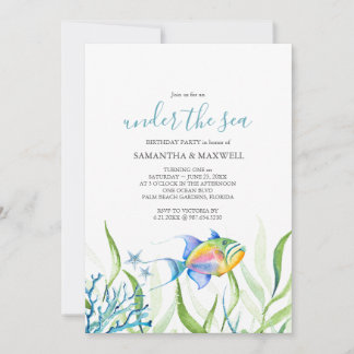 Twins Birthday Party Cute Tropical Fish Einladung