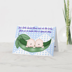 Twins Blue Boy Baby shower Pea dans une invitation