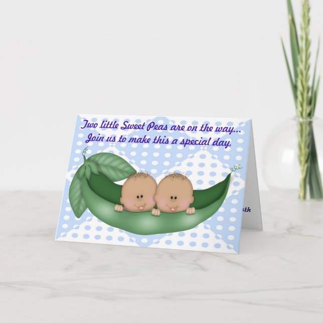 Twins Blue Boy Baby Shower Pea im Pod Einladung (Vorderseite)