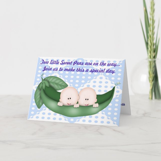 Twins Blue Boy Baby Shower Pea im Pod Einladung (Vorderseite)