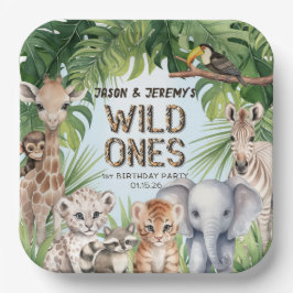 Twins Blue Jungle Tiere Wild One Safari Thema Pappteller
