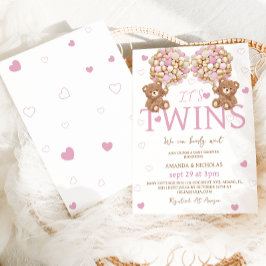 Twins Blush Pink Bear Girls Balloons Babydusche Einladung