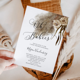 TWINS Boho Pampas Grass Baby Dusche Einladung