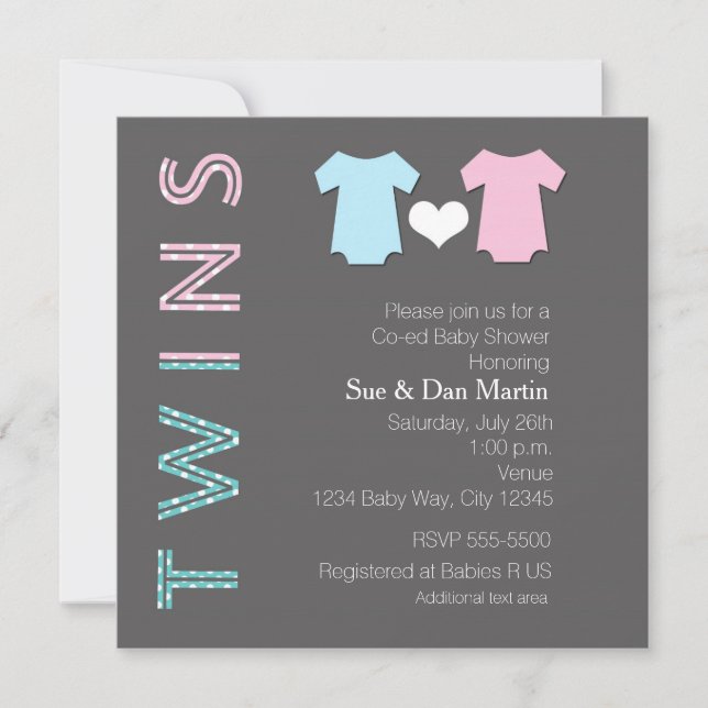TWINS Boy and Girl Baby Shower Moderne Einladung (Vorderseite)