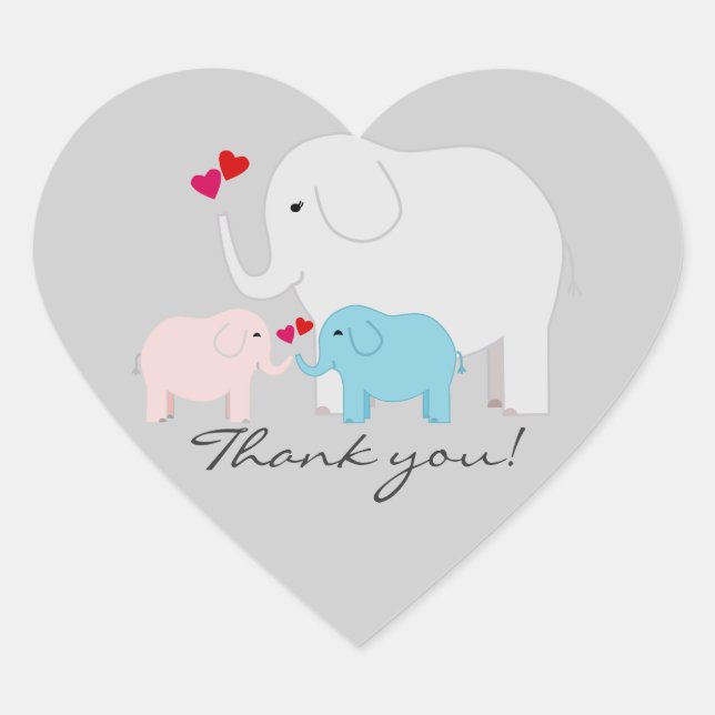 Twins Boy and Girl Elephant Danke Stickers (Vorderseite)