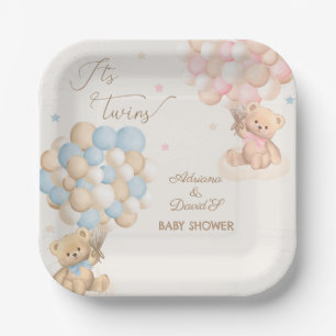 Twins Boy and Girl Pink Blue Baby Dusche Pappteller