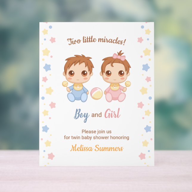 Twins Boy Girl Baby Dusche Acrylschild (Neutral)