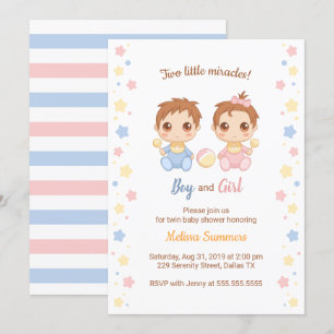 Twins Boy Girl Baby Dusche Einladung
