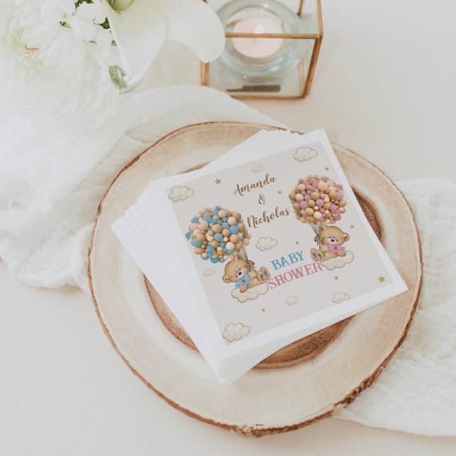 Twins Boy Girl Dusche Rosa Blauer Bär Balloons Serviette (Von Creator hochgeladen)