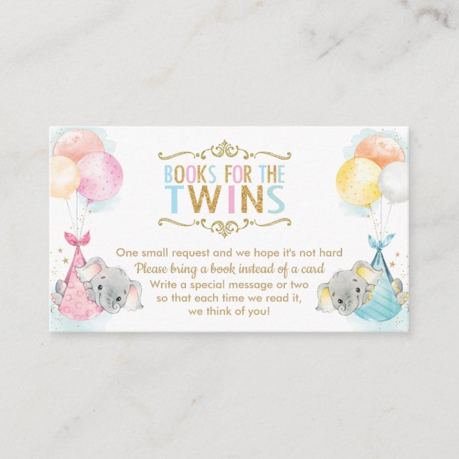 Twins Boy Girl Elephant bringen ein Buch Begleitkarte (Vorderseite)