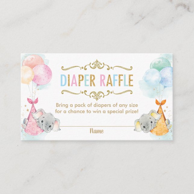 Twins Boy Girl Elephant Diaper Raffle Ticket Begleitkarte (Vorderseite)