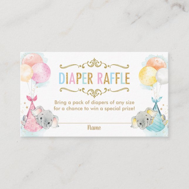 Twins Boy Girl Elephant Diaper Raffle Ticket Begleitkarte (Vorderseite)