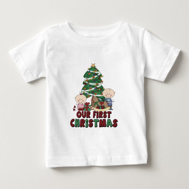 Twins Boy & Girl erste Weihnachtsfeier Baby T-shirt (Vorderseite)