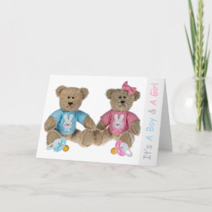 Twins - Boy & Girl - New Babies Greetings Card Karte