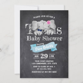 Twins Boy & Girl Niedlich Elephant Rustic Baby Sho Einladung