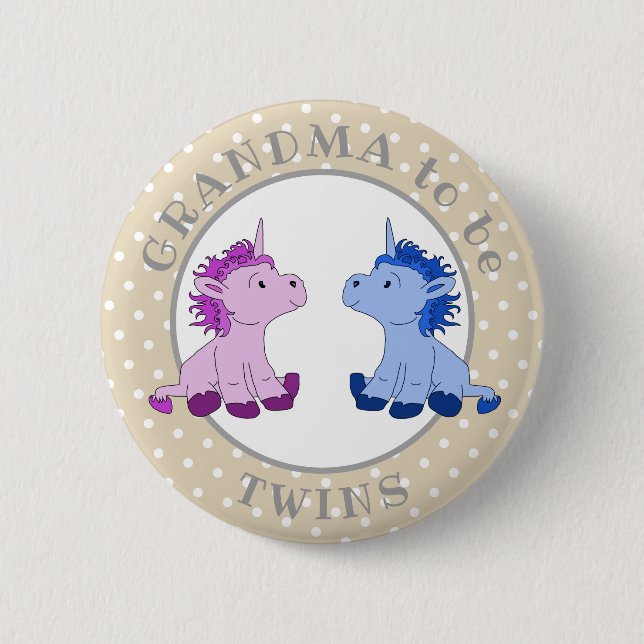 Twins Boy Girl Unicorn Oma wird Kinderdusche Button (Vorderseite)