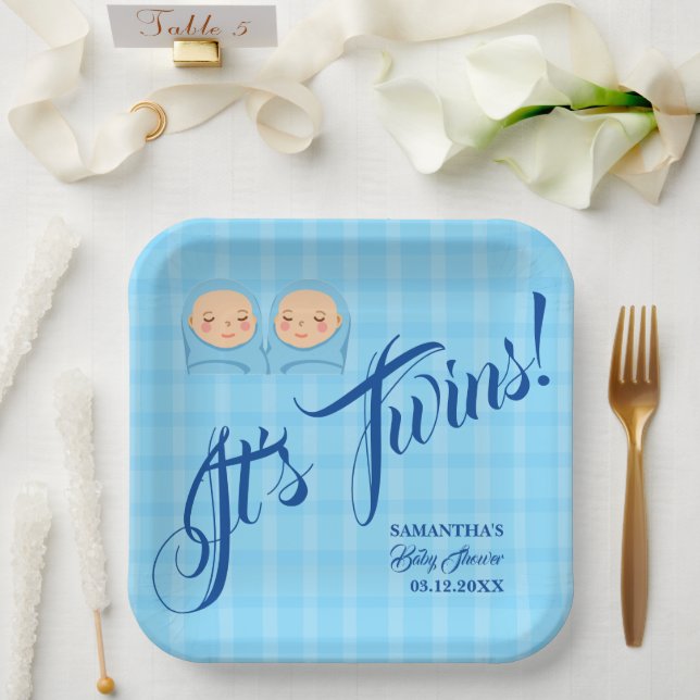 Twins Boys Baby Shower Party Blue. Pappteller (Hochzeit)