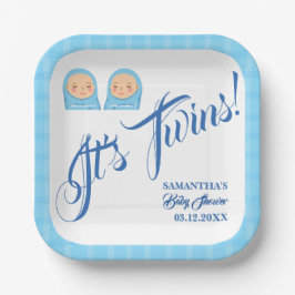 Twins Boys Baby Shower Party Blue. Pappteller