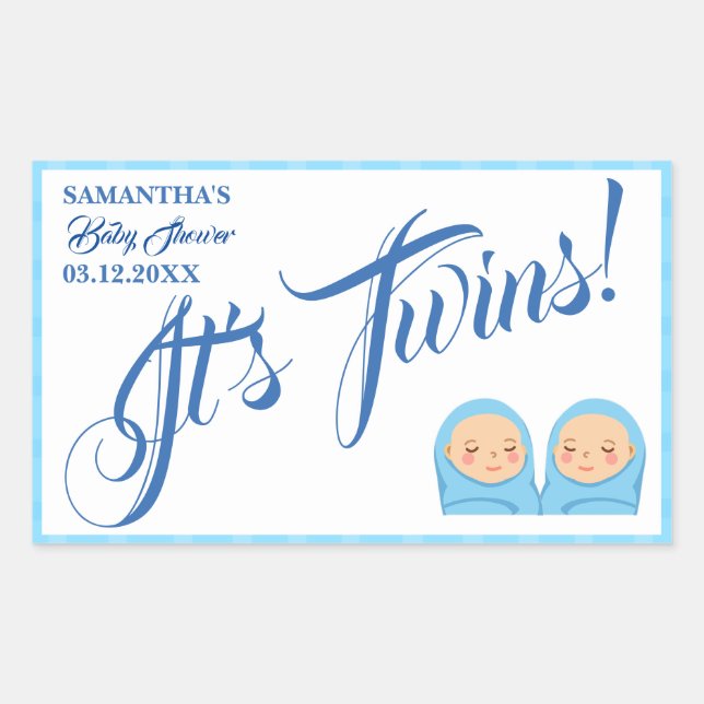 Twins Boys Baby Shower Party Blue. Rechteckiger Aufkleber (Vorderseite)