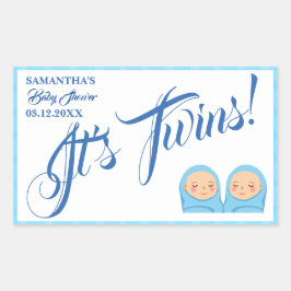 Twins Boys Baby Shower Party Blue. Rechteckiger Aufkleber