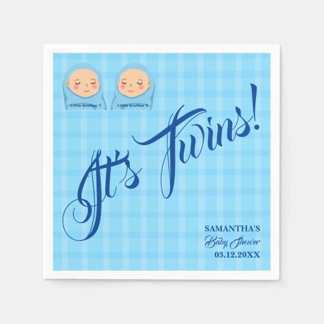 Twins Boys Baby Shower Party Blue. Servietten (Vorderseite)